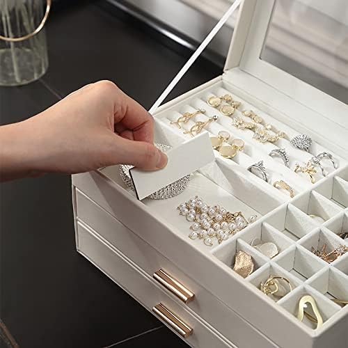 Aosifiel Jewelry Box de 3 camadas com clara de jóias de tampa acrílica Organizadores de jóias de couro falso para