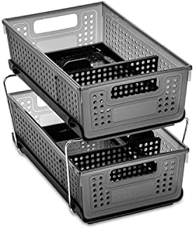 Organizador multiuso de plástico de duas camadas Madesmart com caixas de armazenamento divididas de deslizamento, em rack