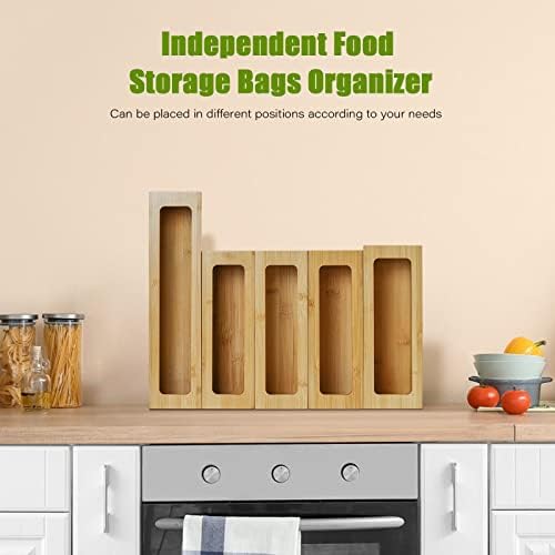 Giakan Ziplock Bag Organizer para gaveta, 5 Pack Bamboo Food Organizador de armazenamento folgado individual e folga portador para galão, quart, sanduíche, lanches