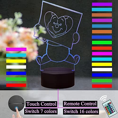 Laysinly Winnie Bear 3d Night Light, Luz noturna de Decoração de Friend Eeyore para Crianças, Lâmpada Remota de Lâmpada de Touch