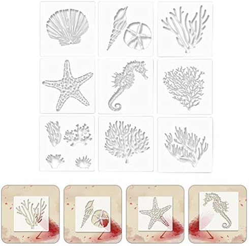 Nuobesty Plants Decoração 9pcs Criaturas do mar do mar estêncils sob o mar Modelos de pintura para DIY Artes de arte Scrabooking