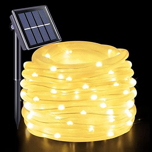 JMEXSUSS 120 LED 8 MODOS LUZES DE ROPE SOLAR PODERADAS DE SOLAR, LUZES DE CURPO SOLAR ANTERIOR DA 39,4 pés, Luzes de fadas de tubo de PVC à prova d'água para jardim, pátio, cerca, deck, caminhadas, caminho