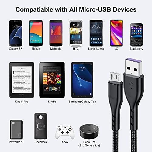 Cabo Kithumi Micro USB 1ft 3 pacote, 1 pés de cabo de carregador Android curto, Nylon durável Nylon trançado Fast