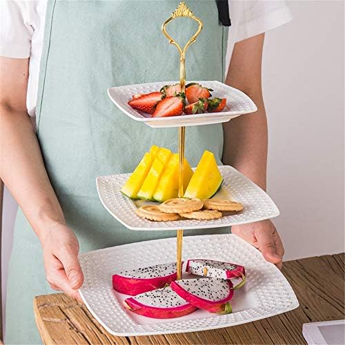 Bandeja de bolo de 3 camadas de bolo de cerâmica Padrão de comando de fruta de fruta placa de fruta cupcake para bolos sobremesas
