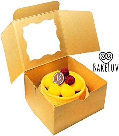BAKELUV 4X4X2.5 ”MINI CAIXAS DE BOLO COM JANELA | 100 pacote | Pequenas caixas de padaria com janela, pequenas caixas