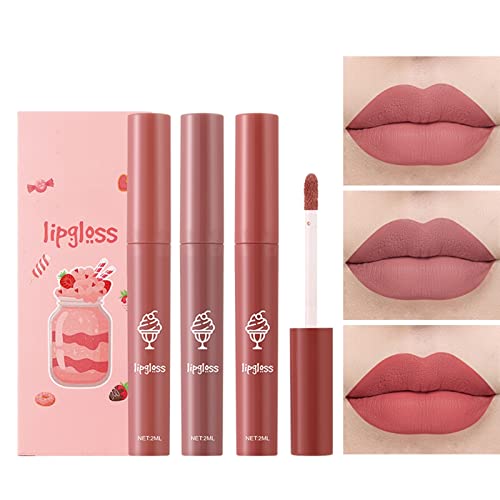 Xiahium glitter limpo lip gloss 3 pedaços de gelo conjunto de veludo de veludo Lipstick Lip Gloss Feminino Non Stick