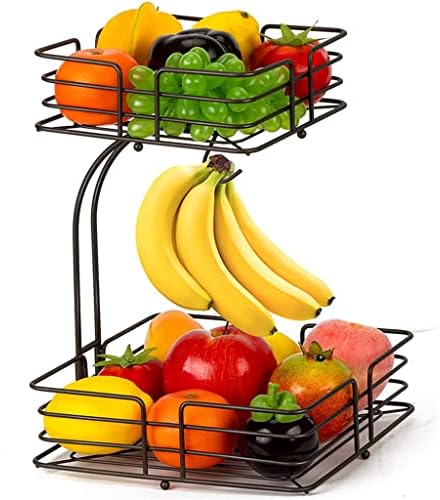Palha 2 Nível 2 cesta de frutas de frutas Organizador de cozinha portátil com hange hanger pão cesta de frutas para