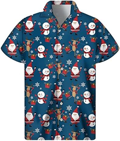 ZDDO Christmas Mens Button Down Short Sleeve Camisetas, Feio de camisa de boliche de boliche de bolos de neve de Natal