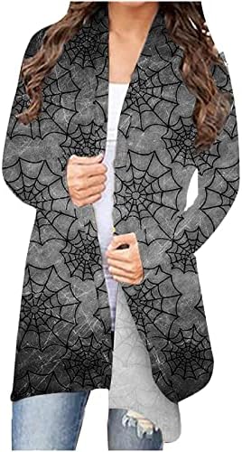 Suéteres abertos de Halloween para mulheres de manga comprida abóbora courancor de aranha