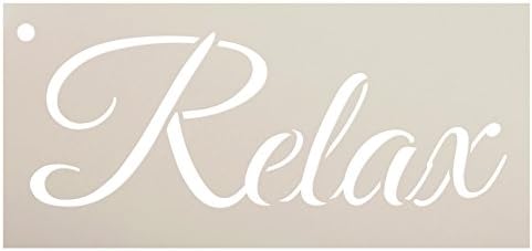 Relaxe estêncil por Studior12 | Arte da palavra de script elegante - Modelo Mylar reutilizável | Pintura, giz, mídia mista