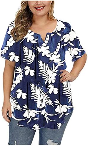 Camisa da blusa para meninas Manga curta v algodão de algodão Floral Faixa solta Blusa de praia tropical havaiana de grandes