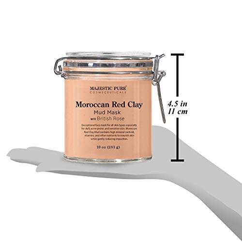 Majestic puro Marroquino Red Clay Máscara de lama facial com rosa britânica - Máscara de cuidados com a pele natural