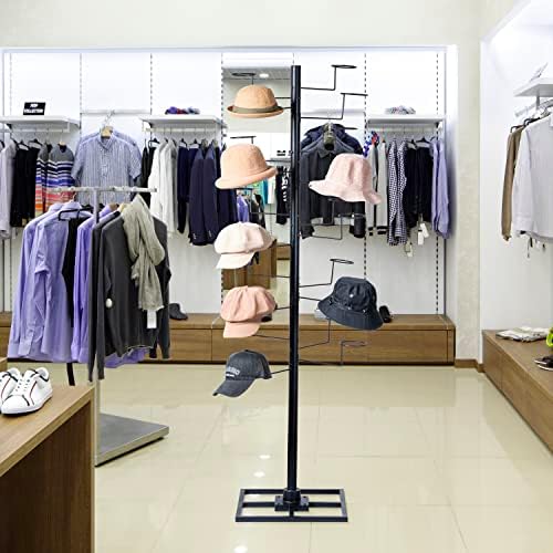 MyGift 6 pés de 6 pés de chapéu de chapéu de black metal moderno rack, peruca rotativa de 360 ​​graus ou stand com chapéu de cowboy