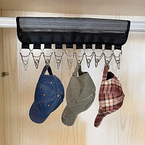 2 PCs Hat Organizer Storage para tampas de beisebol, organizador de boné/chapéu de beisebol multifuncional com 10 clipes de aço inoxidável