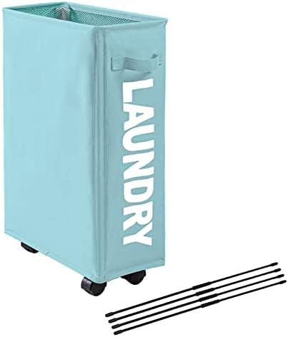 ZCCPECK Slim 22 cesta de lavanderia com rodas, canteiro portátil Sujo para roupas para a organização de lavanderia, lixo de carrinho de lavanderia dobrável para lavanderia, faculdade （LightBlue）