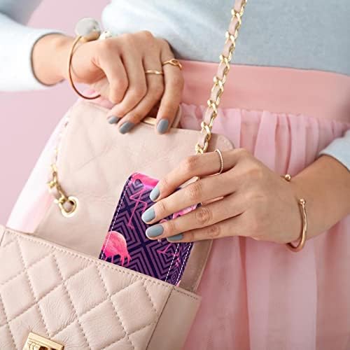 Mini estojo de batom com espelho para bolsa, flamingo rosa tropical na bolsa de maquiagem cosmética de couro geométrico