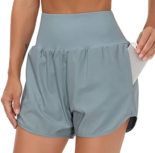 A cintura alta da ginástica da ginástica feminina com shorts com liners de troca de exercícios atléticos