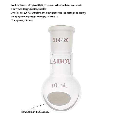 Laboy Glass 100ml de pescoço de pescoço redondo balão ebulição parede pesada com reação de aquecimento da junta de 14/20