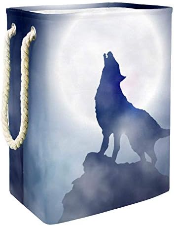 Incomer lobo uivando na lua 300d Oxford PVC Roupas à prova d'água cesto grande cesta de lavanderia para cobertores Toys