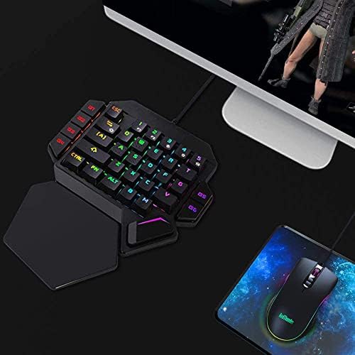 Teclado de jogo mecânico de uma mão RGB e mouse combo 35 Chaves programáveis ​​Chaves azuis funcionalidade macro programável