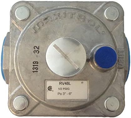 Maxitrol RV48L Regulador de pressão de gás natural, 1 in e fora de abertura, rosca de 3/4 FPT, pressão de entrada de 1/2 psig, 3 -6 WC Outlet Pressão