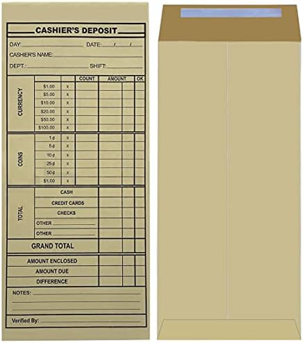 Relatório de depósito de caixa envelopes para lojas, bancos e empresas de varejo, 500/caixa