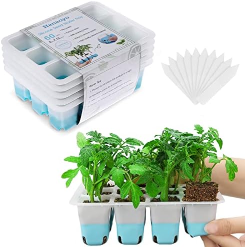 Bandeja de partida de sementes reutilizáveis ​​de Hanaoyo, 5 PCs Kit de partida de semente com células pop-out flexíveis, bandejas de partida para partida para iniciantes de sementes, plantio de semeadura de estufa interna Crescimento