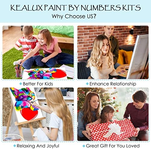 KeaLux diy tinta por números escova kits de animais, pintando por números para adultos, presentes de pintura acrílica para crianças