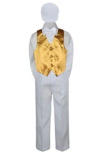 5pc bebê bebê garoto menino calça branca chapéu laço de trajes de coletes de ouro