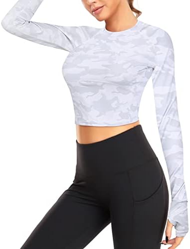 Luranee de manga longa Tops Slim Fit Workout Shirts para executar a academia de ioga com orifícios de polegar
