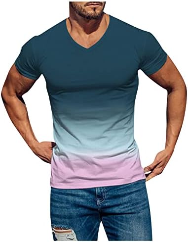 Camisetas masculinas Casual Crewneck Gradiente de corante gráfico Tops de manga curta Bloups masculinos de ajuste