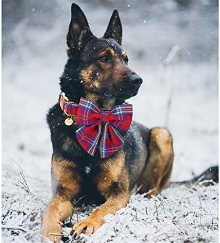 Dhdm Christmas Cotton Dog Collar com Sailor Bow Red Red e Blue Plaid Puppy Collar para um cão grande pequeno grande