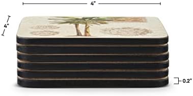 Coastas -russas Pimpernel Vintage Palm Study Collection | Conjunto de 6 | Placa com suporte de cortiça | Resistente