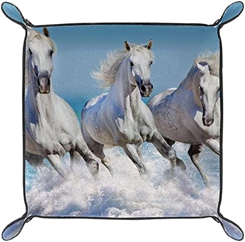 Bandeja de vaidade, bandeja de armazenamento de tanques de vaso sanitário, bandeja de bandeja de banheira de resina, três cavalos brancos para cavalos de água azul céu azul