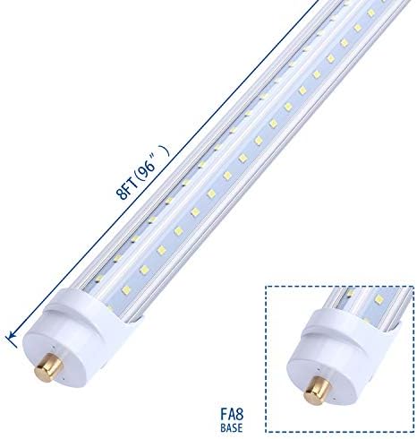 JOMITOP T8 V FORMA DE 8FT LED LUZ DE TUBO LED 65W 270 graus Base FA8, 7800lm, 6000k White frio, de 8 pés de lado, potência dupla de ponta AC 85-277V 4 pacote 4