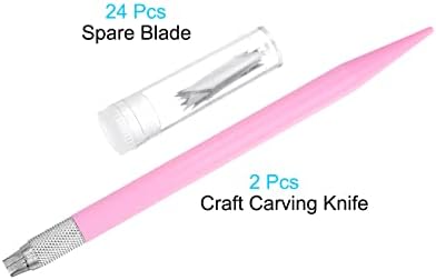 Uxcell Art Craft Knife Conjunto, 2pcs esculpindo faca com lâmina de metal sobressalente de 24pcs para scrapbooking hobby de estêncy diy, alça de plástico PVC, rosa