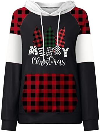 Sorto Fragarn Swetons feminino Moda feminina Manga longa Plaid Christmas Capuzes Pullover Sweatershirt Top Top