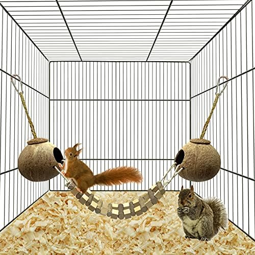 Hamiledyi Coconut Bird Nest Hut com escada pendurada pássaros oculam brinquedo da casa para gaiola Hideaway de casca de coco na gaiola para pertences panorfos finch síria hamster bisho de esquilo escalada