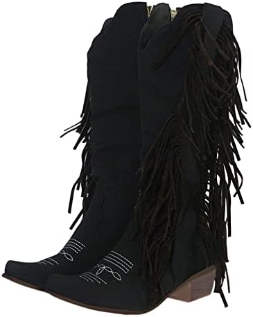 Saltos de botas de inverno para mulheres, para mulheres botas de botas Fringe Retro Longo Botas Casuais Botas Casuais