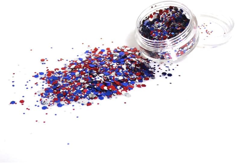 Pacote de 5 - Kit de glitter grossa dos EUA para os olhos de cabelos para as unhas do corpo para os eventos patrióticos