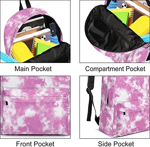 Ulbraofs Rosa Tie Tye Girls 17 Backpack, laptop leves mochilas, bolsa escolar fofa, viagens duráveis ​​e mochila de