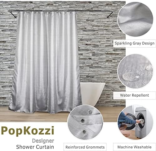 Cortina de chuveiro prateado de Popkozzi e cortina de chuveiro escovada - 72x72 Curta do chuveiro de brilho de brilho à prova d'água