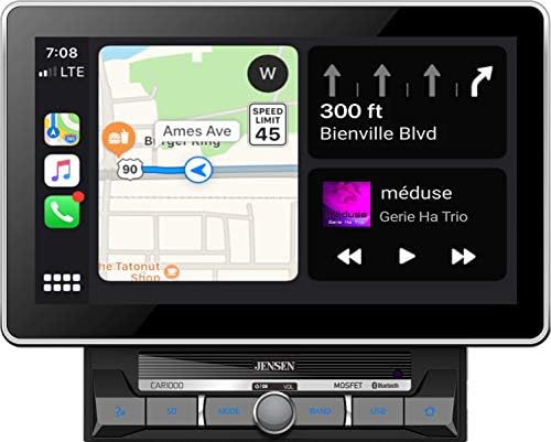 Jensen Car1000 10.1 Receptor de mídia de tela sensível ao toque extra grande com Apple CarPlay e Android Auto L Bluetooth