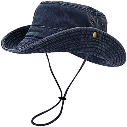 Jeans unissex lavado com o chapéu clássico de balde de boonie chapéu de chapéu de chapéu de chapéu de pesca de cinta de queixo