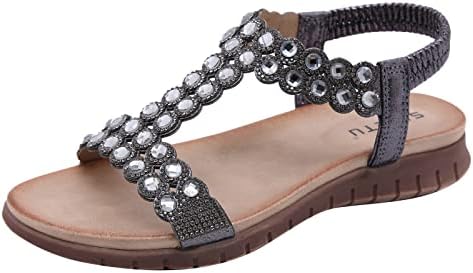 Sandálias de verão para mulheres de fundo plano deslizamento confortável em sandálias Crystal Roman Sapatos abertos de dedos
