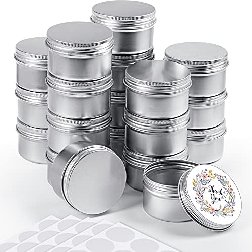 24 peças Recipientes redondos de lata 4 oz latas de latas de latas de alumínio de alumínio com 10 folhas etiquetas