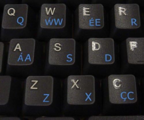 Adesivos de teclado galês com letras azuis em fundo transparente