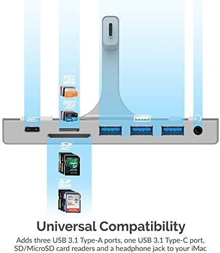 Sabrent Multi Port IMAC Hub com portas USB de acesso frontal, leitor de cartão SD/micro SD, fone de ouvido de 3,5 mm e saída
