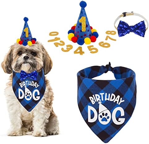 Ptdecor cachorro aniversário hat bandana, tamanho multi -oferecido para garoto de aniversario de garoto de aniversário, hapsa