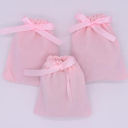 Snadulor 25 PCs Pink Velvet Sacos de jóias bolsas de jóias bolsas de jóias bolsas de casamento favores de casamento